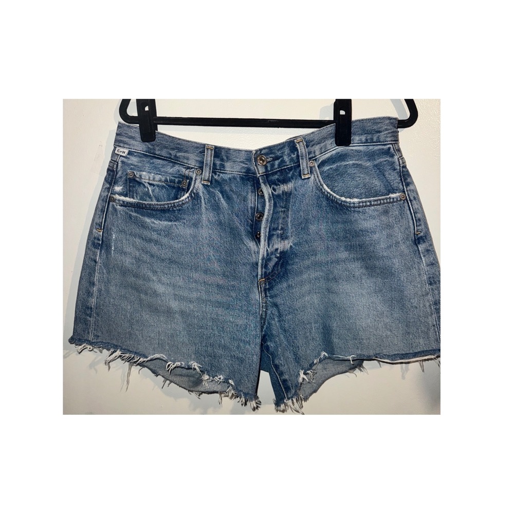 Citizens of Humanity Annabelle Long Denim Shorts 29 Blue High Rise Cut Off